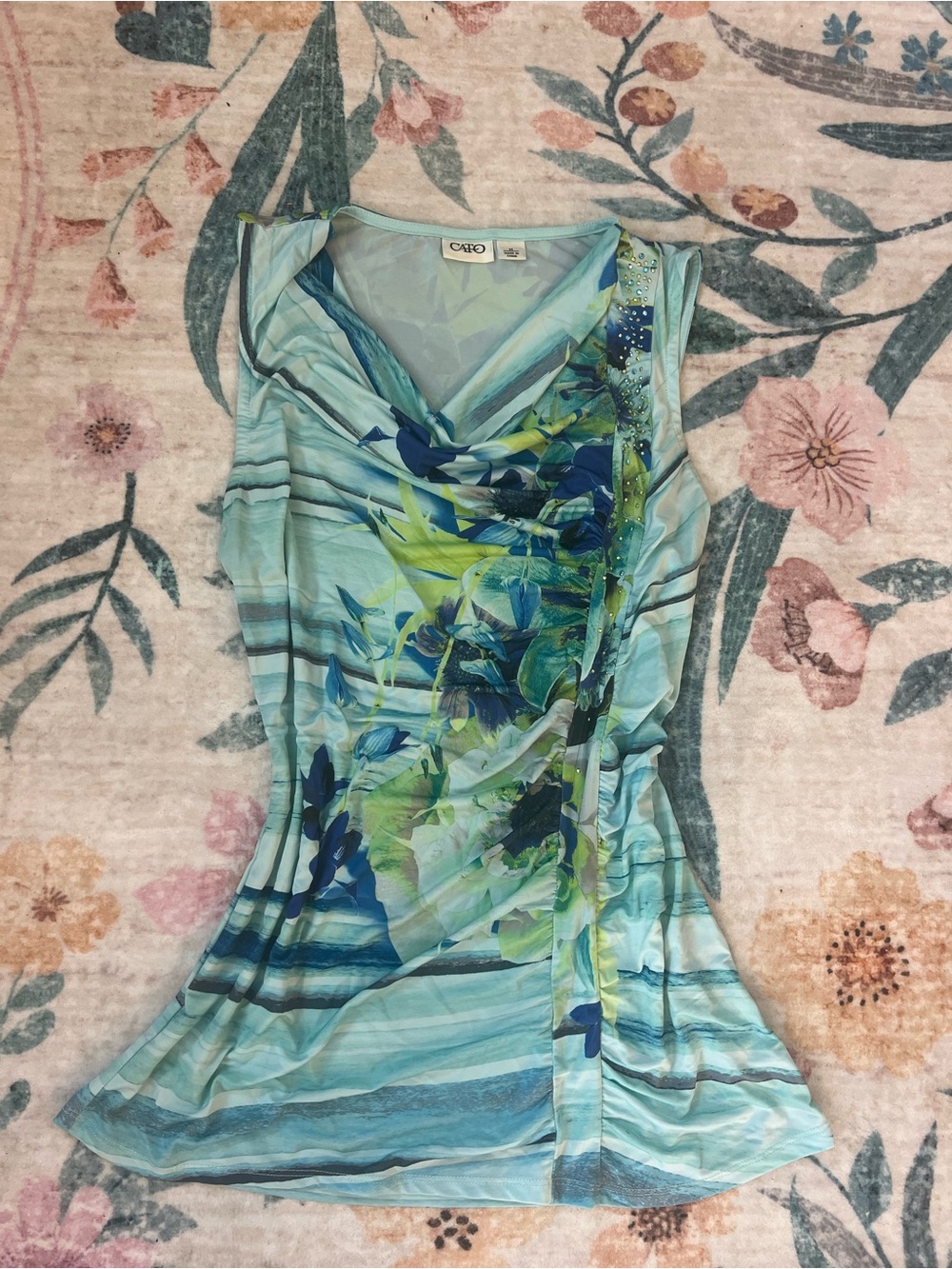 Cato Mint Green & Aqua Sleeveless Printed Top